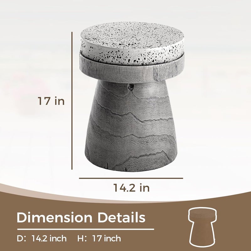 COSIEST Outdoor Side Table w Spotted Tabletop, Concrete Side Table, Round Patio Side Table Stool, Lightweight Outdoor Accent Table w Colored Faux Wood, Cylinder Plant Stand for Garden and Deck, Grey - Image 2